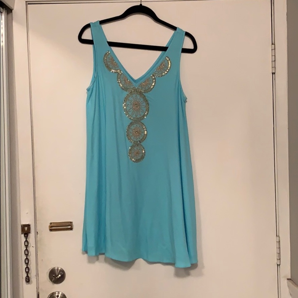 Blue Lilly V-neck Beaded Dress!